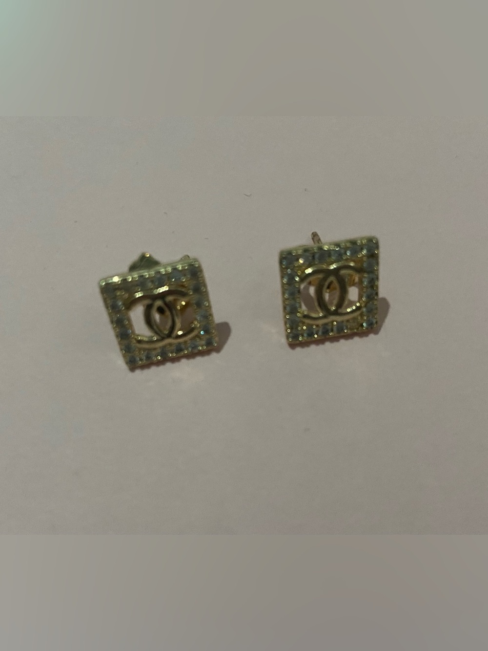 CC Gold-Tone Square Crystal Stud Earrings